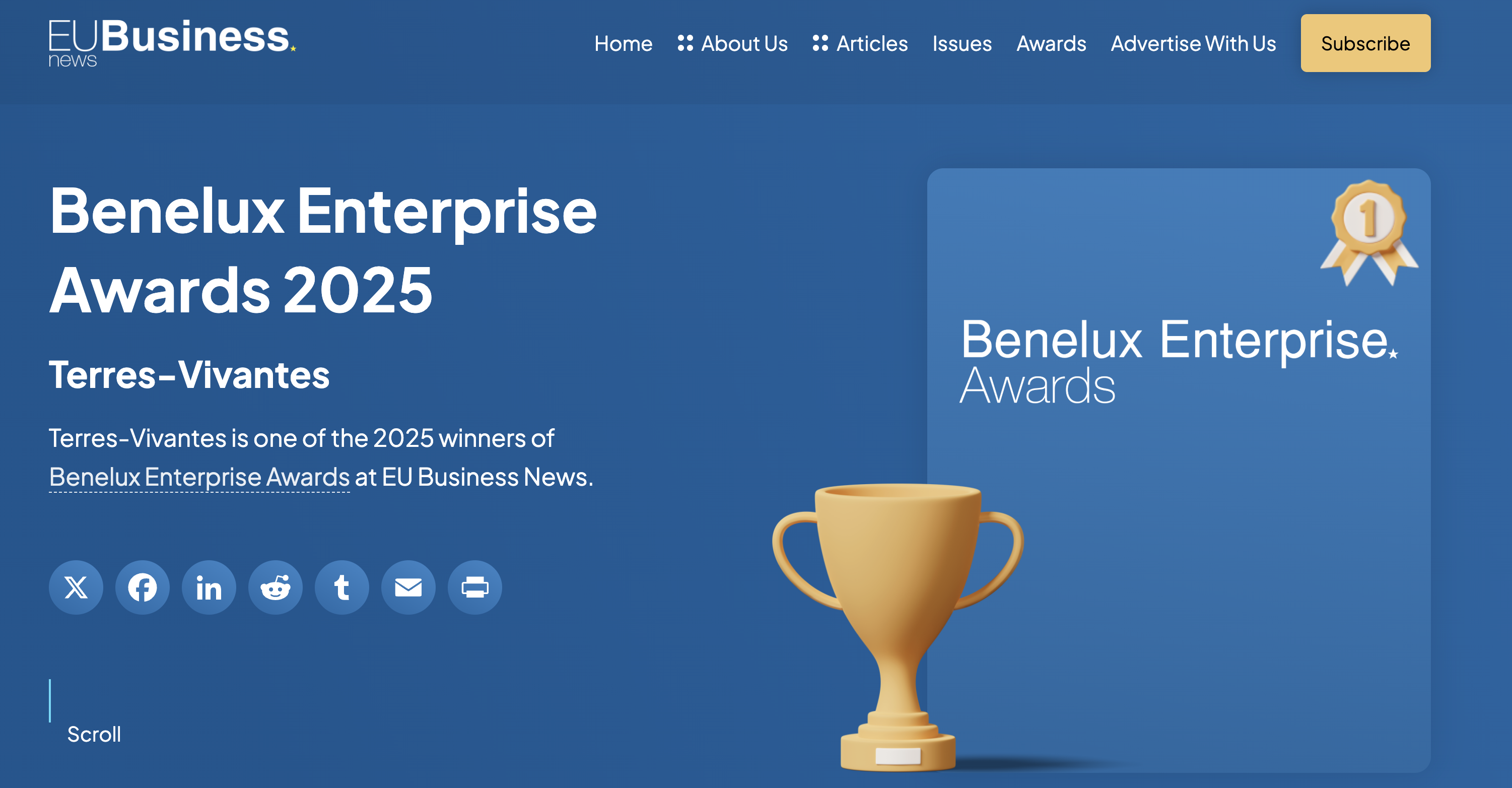 Terres Vivantes remporte un Benelux Enterprise Award 2025