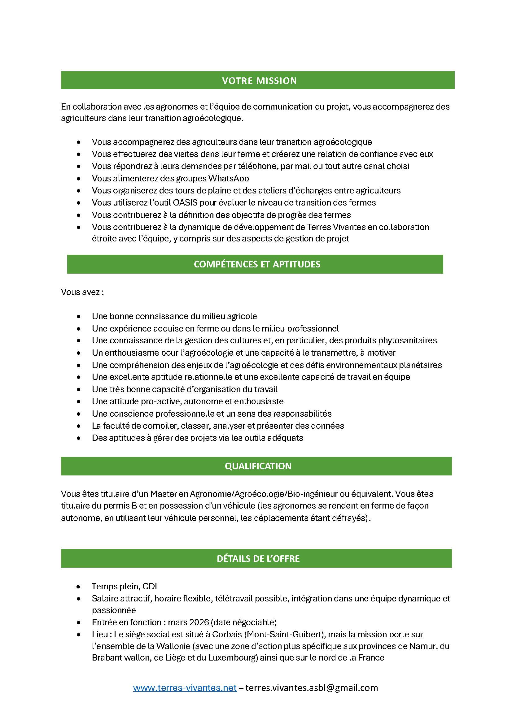 Offre d'emploi : agronome de terrain